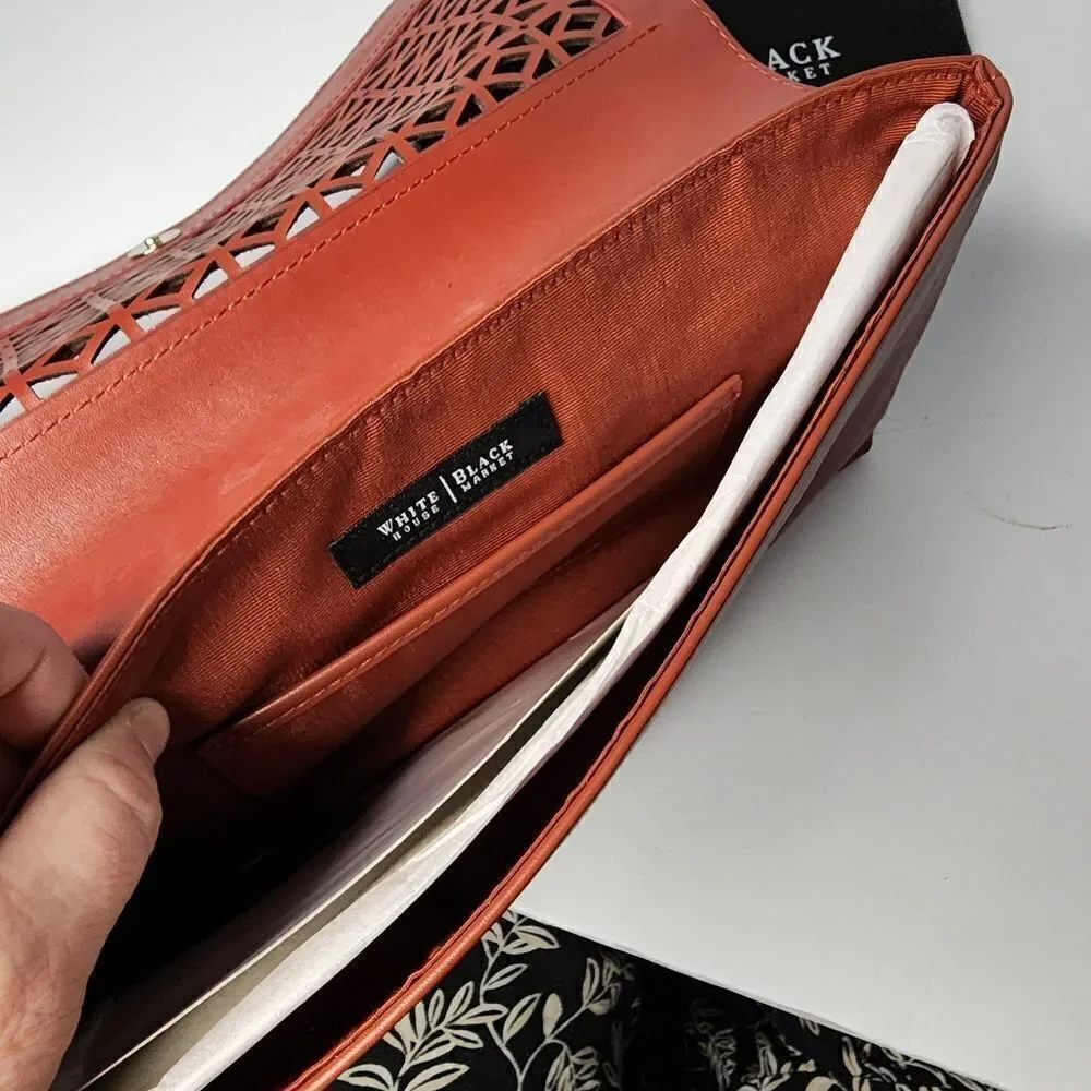 White House black market hand bag New With Tags Laser Cuts Burnt Redish Orange - Picture 9 of 9